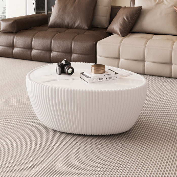 Goose Egg Shape Coffee Table For Living Room - White Pu