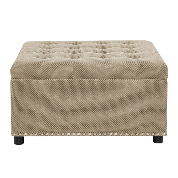 Square Tufted Storage Ottoman With Nailhead Trim