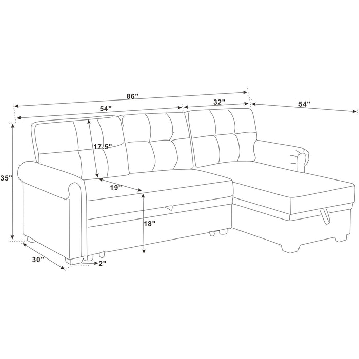 Upholstered Sleeper Sofa With Reversible Storage Chaise