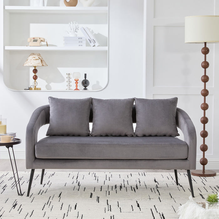 Open Back Loveseat Settee With 3 Pillows