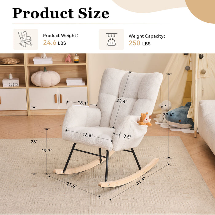 Teddy Fabric Rocking Gilder Nursery Chair For Living Room Indoor - Ivory
