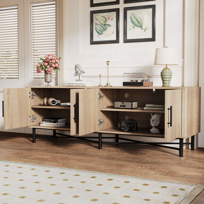 4 Door TV Cabinet, 2 Storage Spaces, Adjustable Shelves