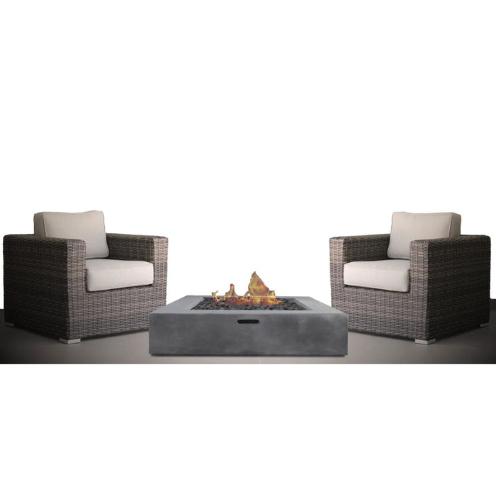 3 Piece Patio Rattan Furniture Set With Cushions Fire Pit - Brown