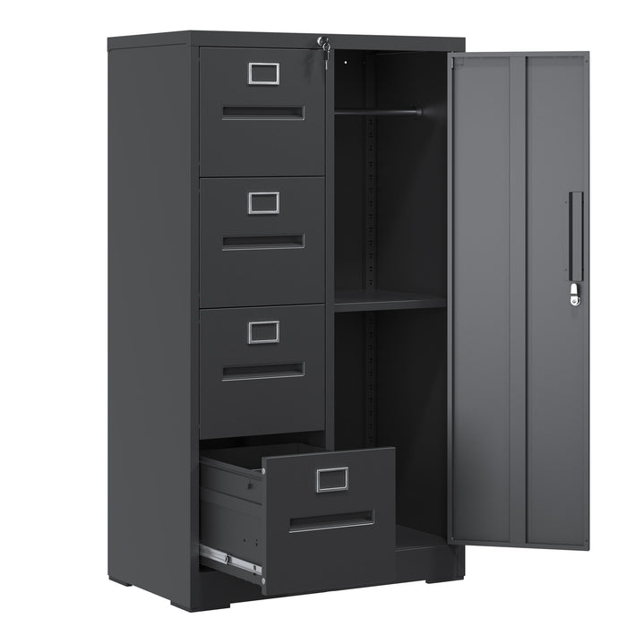 Metal Storage Vertical Filing Cabinet With Lock, 4 Drawers, 1 Door, Steel Construction, School / Office Use