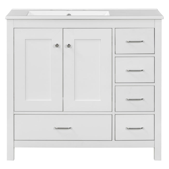 Bathroom Vanity With Sink Combo, 2 Soft Close Doors And 5 Drawers
