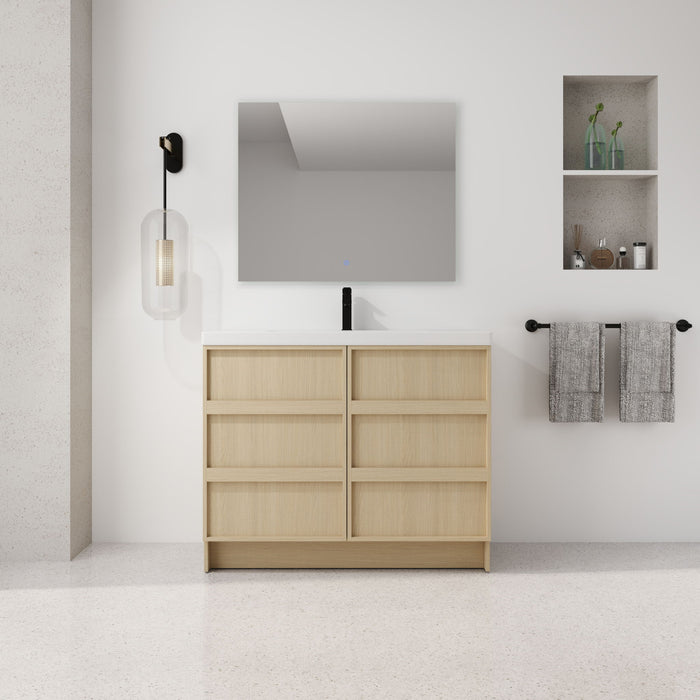 42" Freestanding Bathroom Vanity & Sink & 2 Soft Close Cabinet Doors - Oak / White