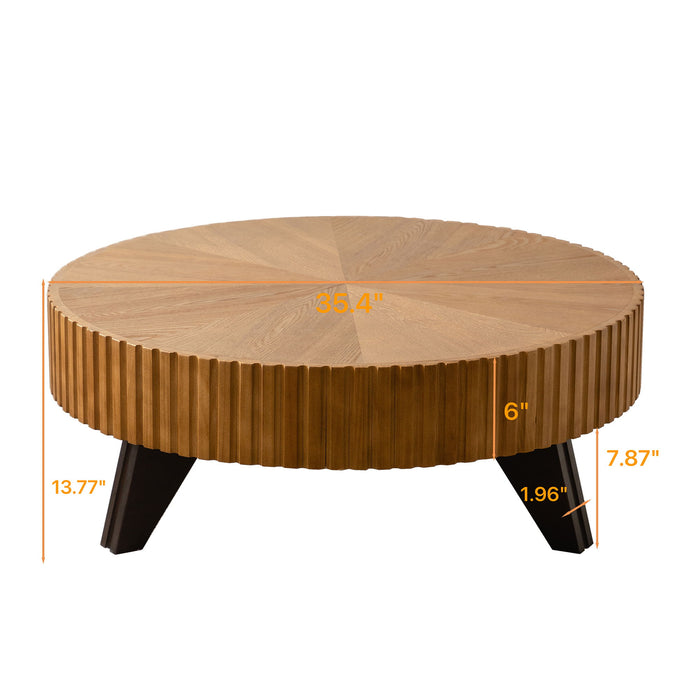 Round Retro Coffee With Solid Wood Legs