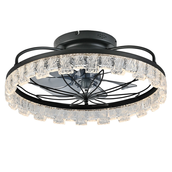 Ceiling Fan With Light, Flower Caged Ceiling Fan With Remote, LED Low Profile Ceiling Light - Matte Black