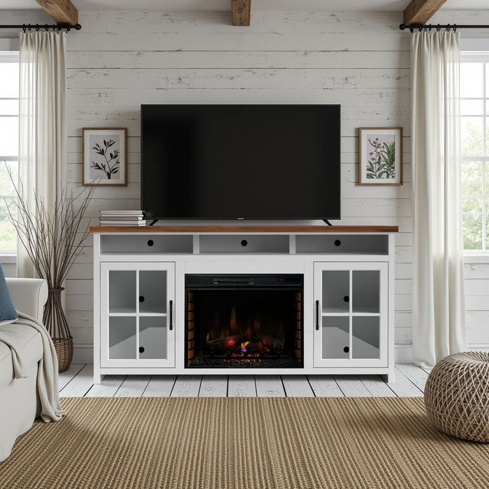 Fireplace TV Stand Console & Fixed Shelves
