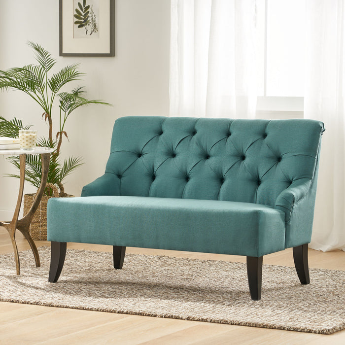 Nicole - French Style Upholstered Loveseat With Tufted Backrest - Teal
