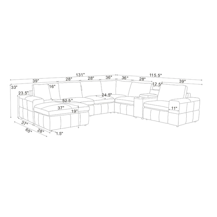 Modular Sectional With Large Square Arms, Custom Configuration