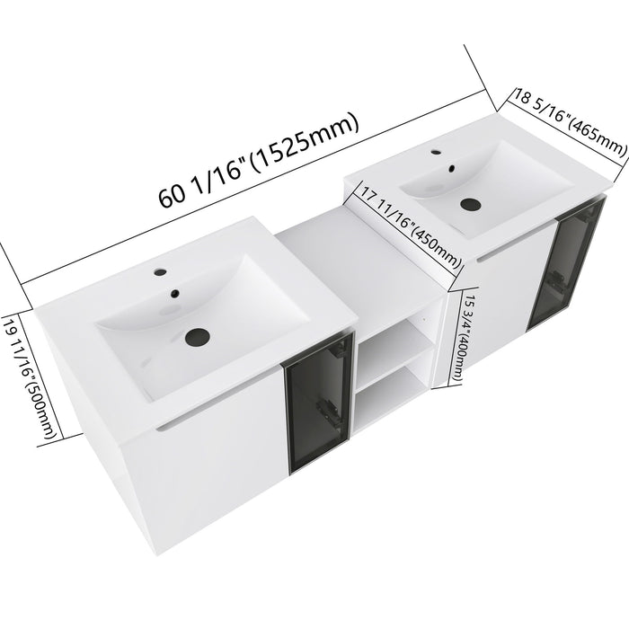 Wall Mounted Bathroom Vanity With Sink, Soft Close Doors, Cabinet & Half Door
