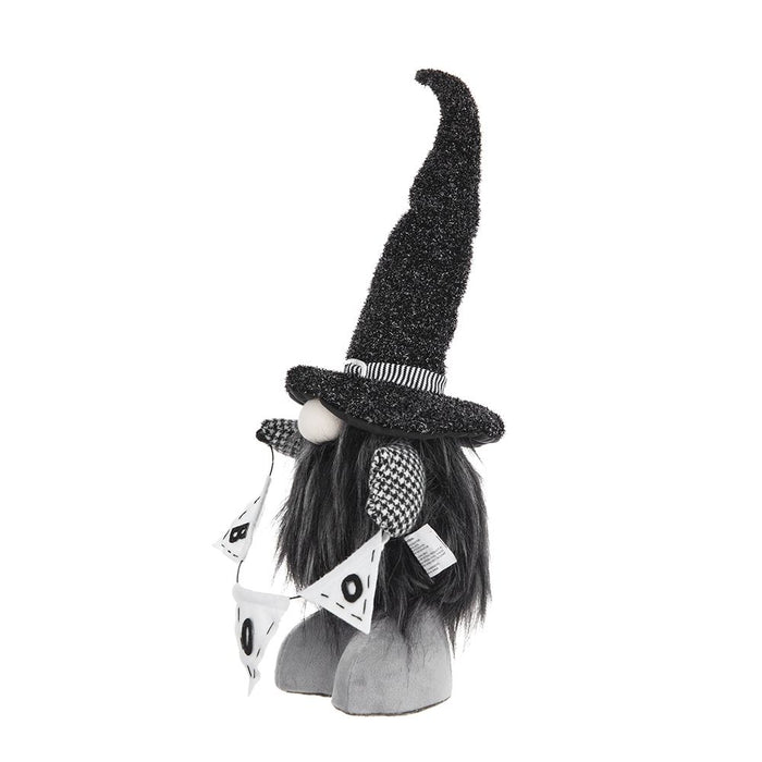 Gnome With 'Boo' Banner, For Halloween Decor - Black White