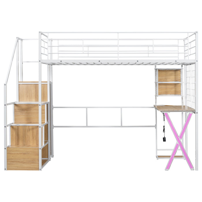 Loft Bed With Built In Work Station, Wardrobe, Storage Staircase And LED