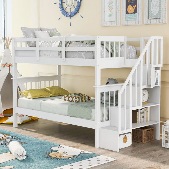 Stairway Bunk Bed With Storage And Guard Rail For Bedroom