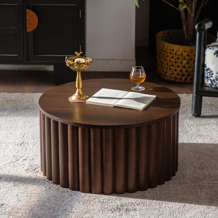 Round Coffee Table With Lift Mechanism For Living Room - Walnut