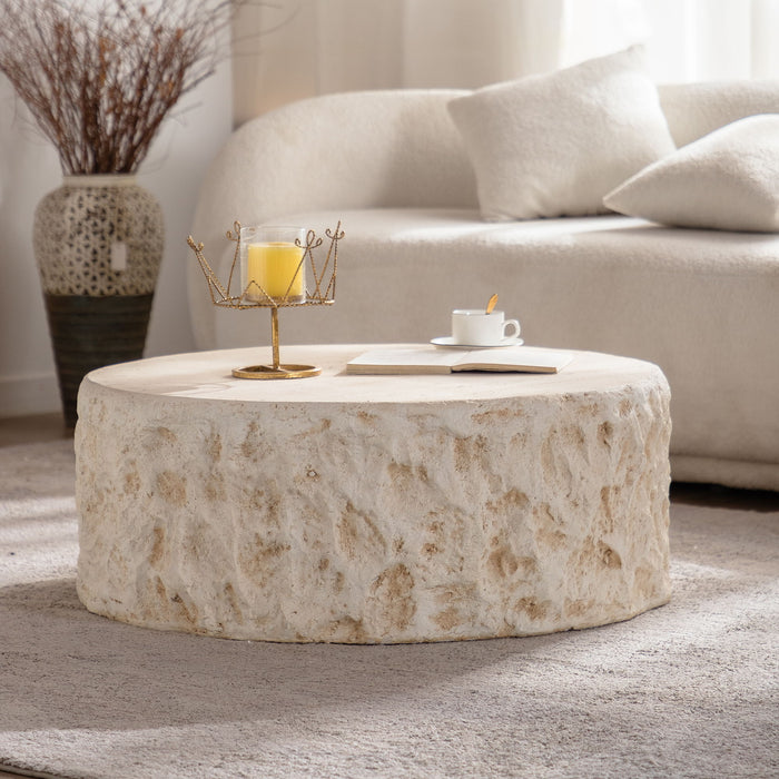 Round Coffee Table & Smooth Texture For Living Room - Light Beige