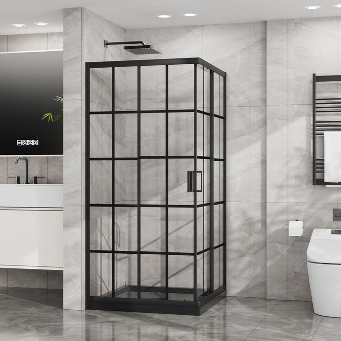Corner Shower Enclosure, Double Sliding Door, Base - Matte Black