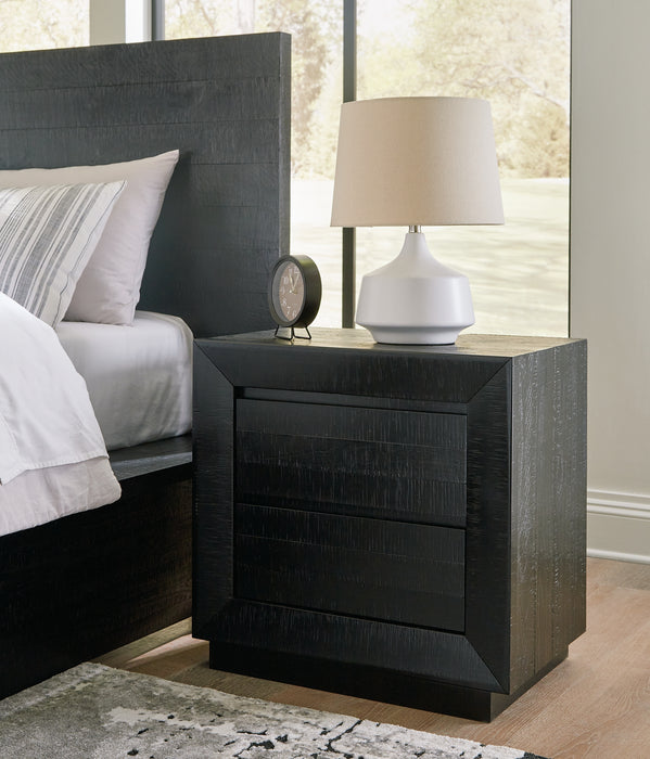 Londer California King Panel Bed with Mirrored Dresser and Nightstand
