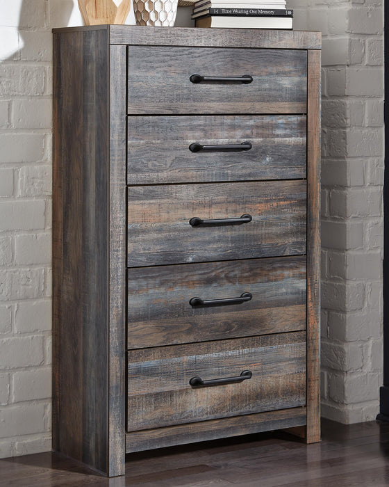 Drystan Queen Bookcase Bed, Dresser, Mirror, Chest and Nightstand