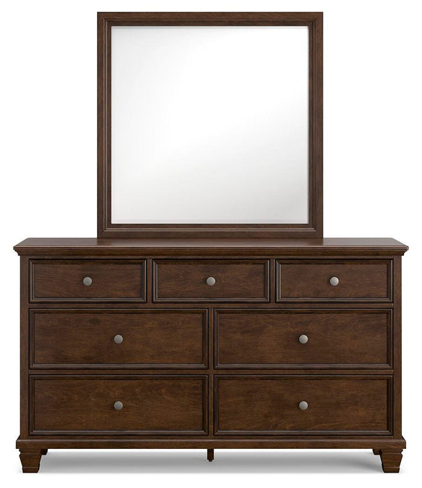 Danabrin California King Panel Bed with Mirrored Dresser, Chest and Nightstand
