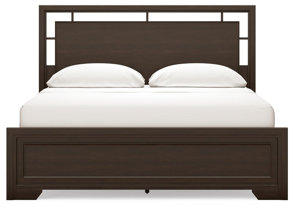 Covetown California King Panel Bed, Dresser, Mirror, Chest and Nightstand