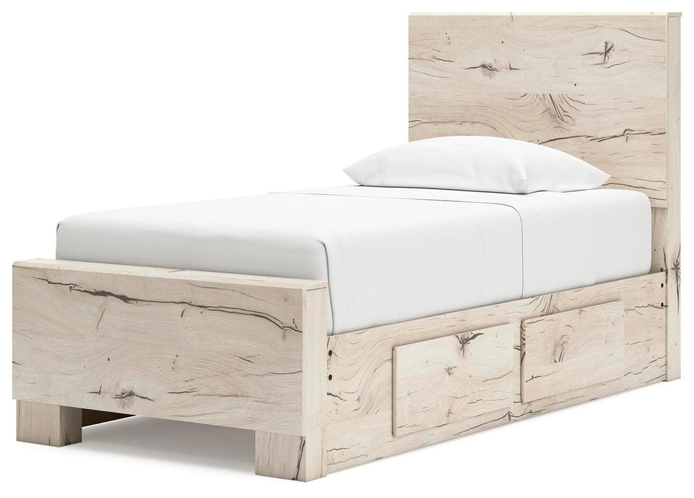 Lawroy Twin Panel Bed with Storage, Dresser, Mirror, Chest and Nightstand