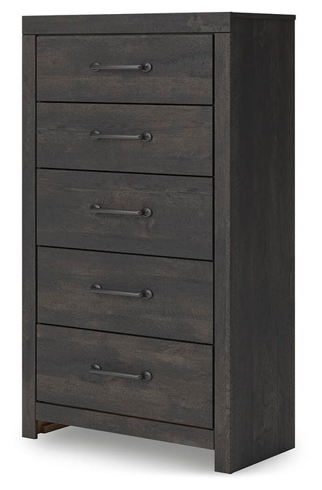 Hollivern Twin Panel Bed with Storage, Dresser, Mirror, Chest and Nightstand