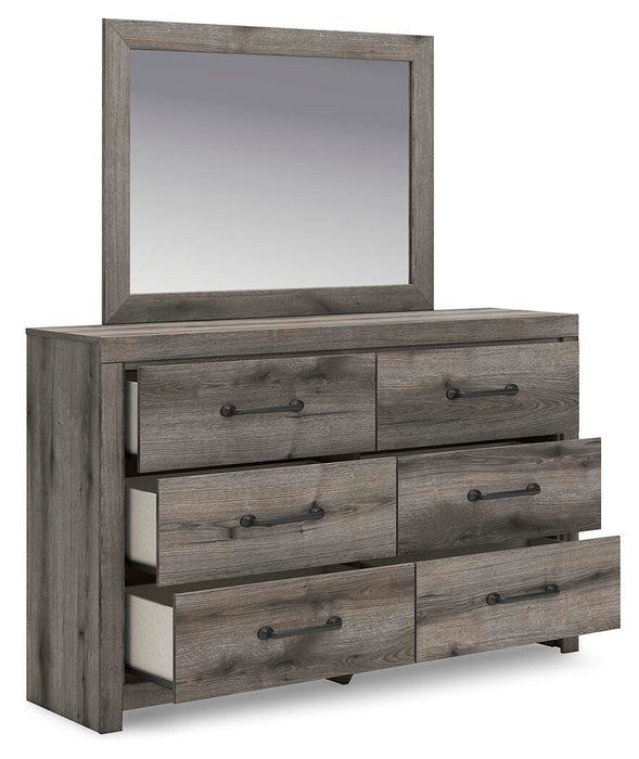 Graystorm Twin Panel Bed with Storage, Dresser and Mirror