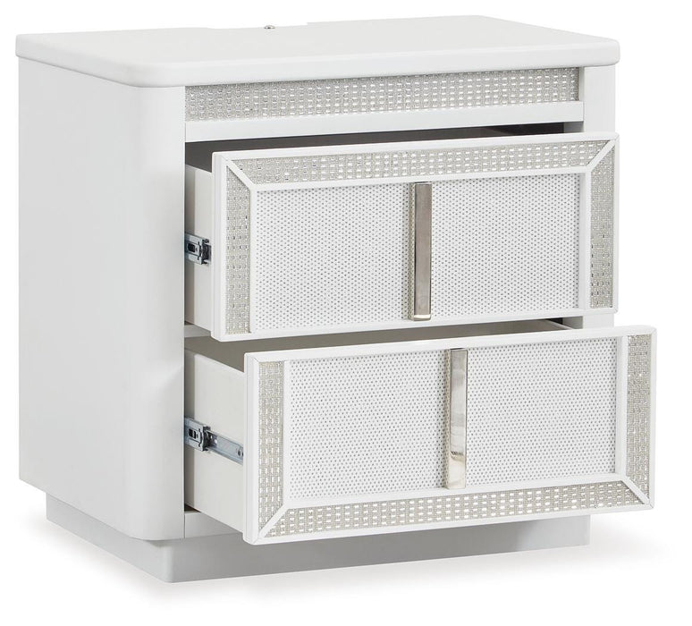 Chalanna King Upholstered Storage Bed, Dresser, Mirror, Chest and Nightstand