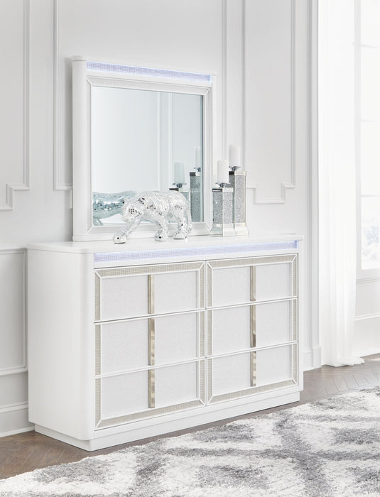 Chalanna California King Upholstered Storage Bed, Dresser, Mirror, Chest and Nightstand
