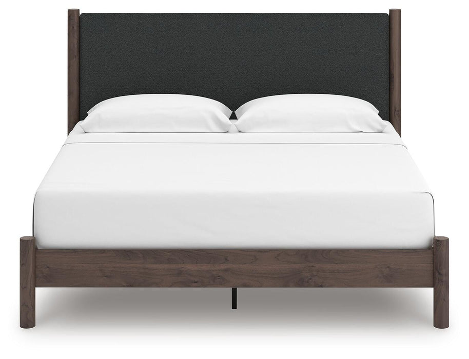 Pamytta King Upholstered Panel Platform Bed, Dresser and Mirror