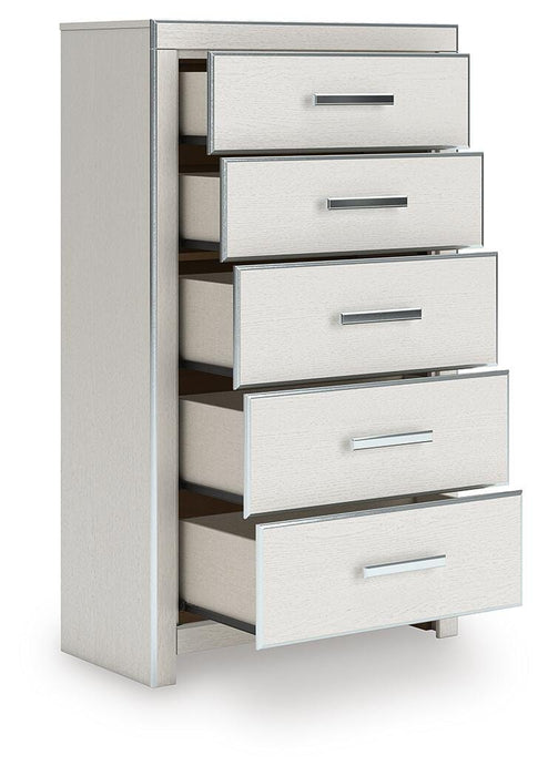 Zuraleus King Upholstered Panel Platform Storage Bed, Dresser, Mirror, Chest and Nightstand