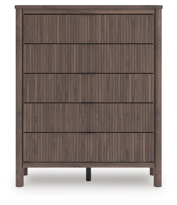 Pamytta Queen Upholstered Panel Platform Bed, Dresser, Mirror, Chest and Nightstand