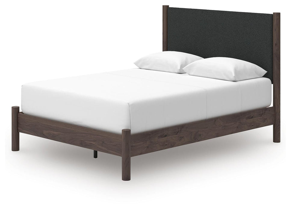 Pamytta Queen Upholstered Panel Platform Bed, Dresser, Mirror, Chest and Nightstand