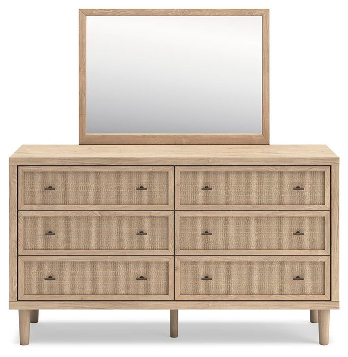 Cielden California King Upholstered Bed with Roll Slats, Dresser, Mirror, Chest and Nightstand