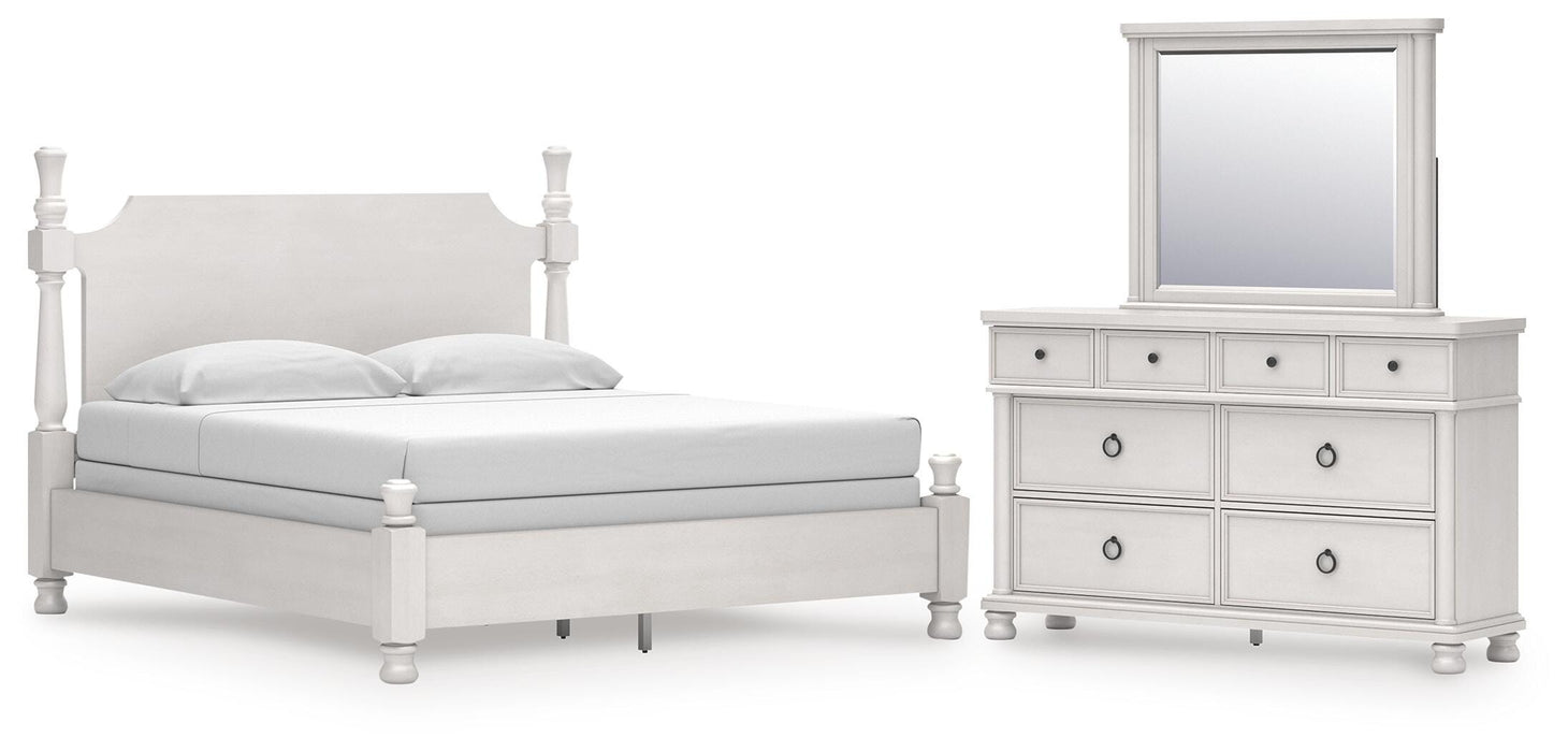 Rowlenstown California King Poster Bed, Dresser and Mirror