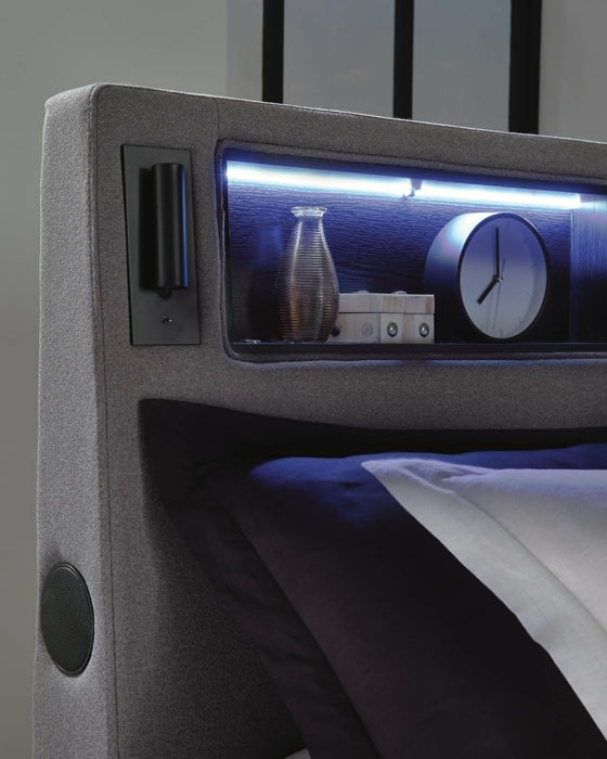 Verishaw King Upholstered Bed with Wireless Audio