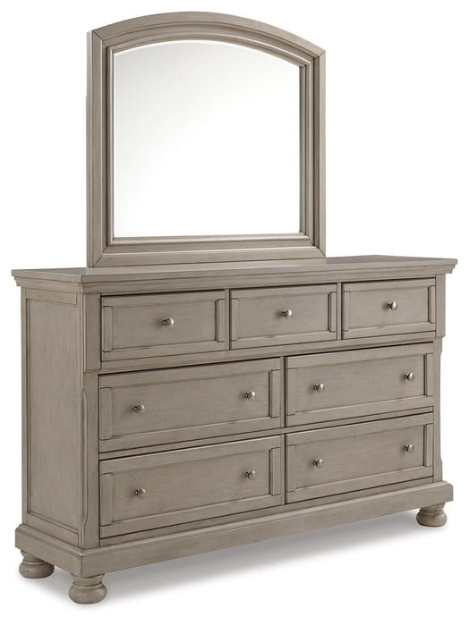 Lettner King Sleigh Bed with 2 Storage Drawers with Mirrored Dresser, Chest and Nightstand