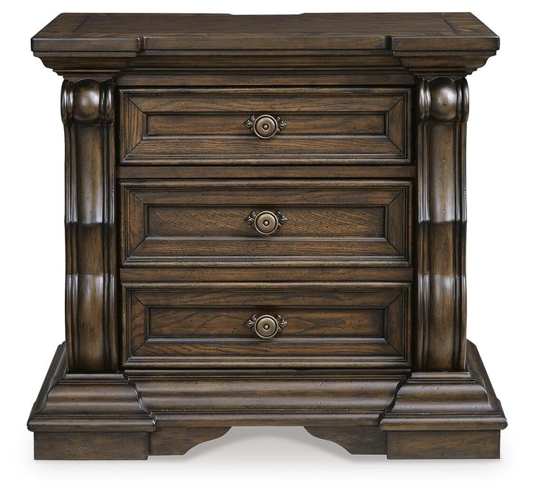 Maylee California King Upholstered Bed with Mirrored Dresser and Nightstand