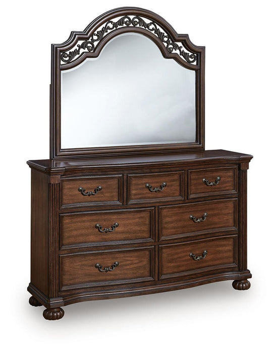 Lavinton California King Poster Bed with Mirrored Dresser
