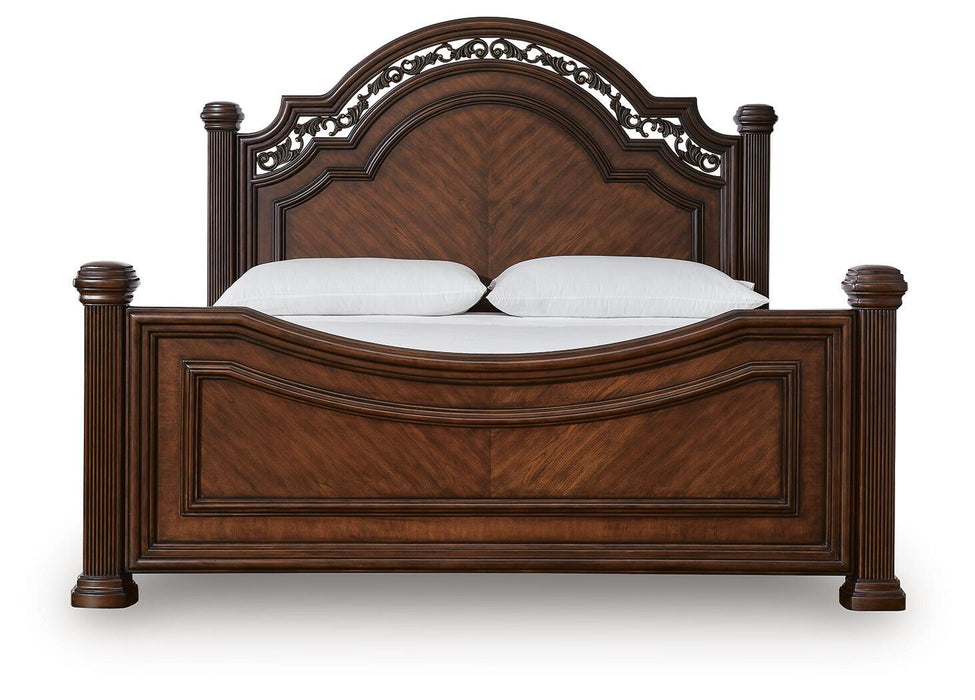 Lavinton California King Poster Bed with Mirrored Dresser and Nightstand