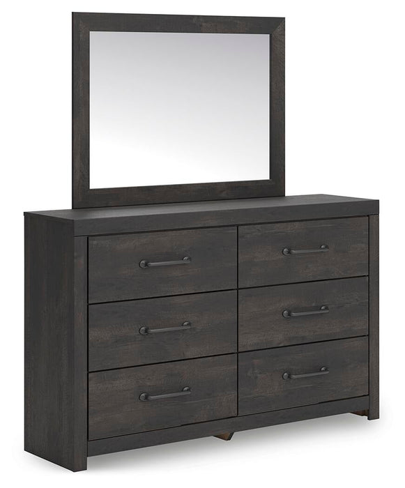 Delmorta Twin Panel Bed with Storage, Dresser, Mirror and Nightstand