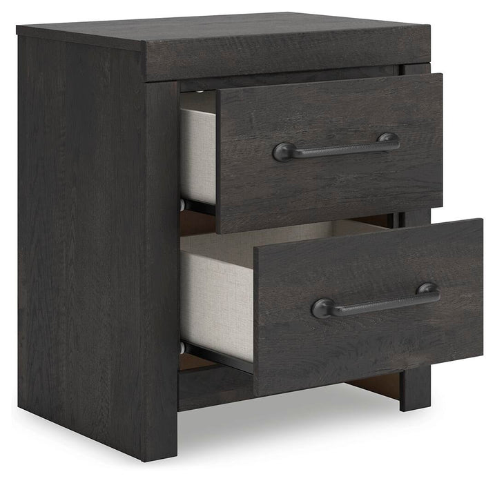 Delmorta Full Panel Bed with Storage, Dresser, Mirror, Chest and Nightstand