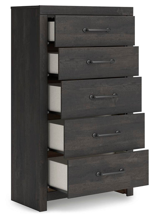 Delmorta Twin Panel Bed, Dresser, Mirror, Chest and Nightstand