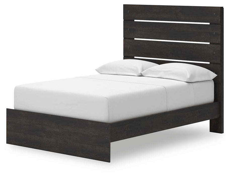 Delmorta Full Panel Storage Bed, Dresser, Mirror and Nightstand