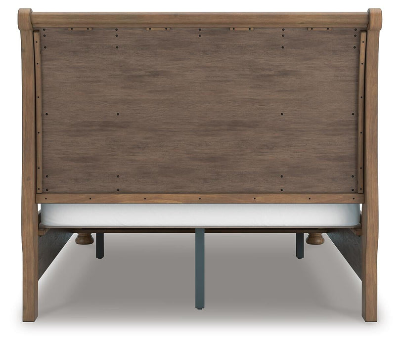 Vandenmore Queen Storage Sleigh Bed with Mirrored Dresser, Chest and Nightstand