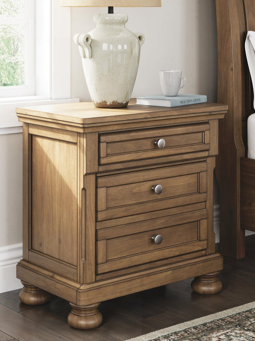 Vandenmore Queen Storage Sleigh Bed with Mirrored Dresser and Nightstand