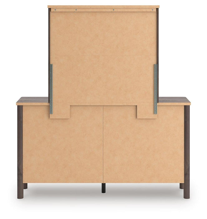 Cadmori King Upholstered Panel Platform Bed, Dresser, Mirror, Chest and Nightstand