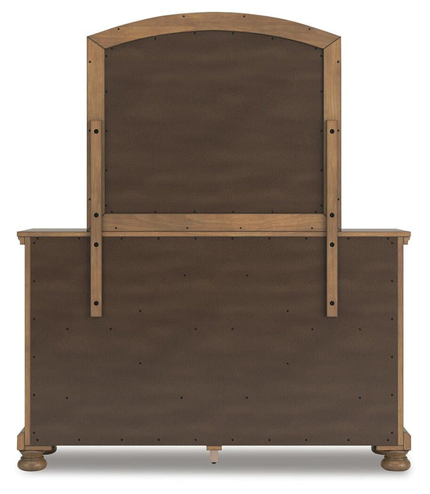 Vandenmore California King Storage Sleigh Bed with Mirrored Dresser